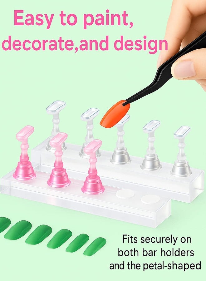 HomTop Nail Stand for Press On Nails – 2 Set Acrylic Nail Holders for Nail Art Practice, 10 Nail Stands, 60Pcs Reusable Putty, Flower Shaped Base & Tweezers, Nail Art Tool Kit for Salon & Home - Image 3